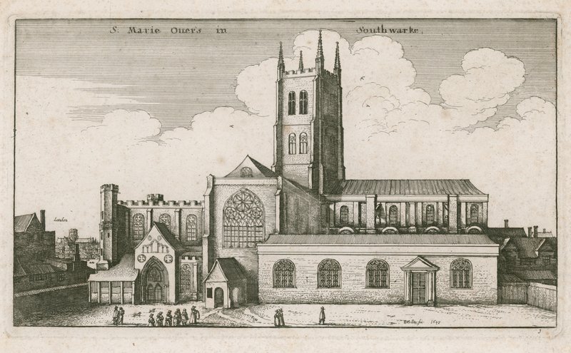St Mary Overies, Southwark, Londyn; rysunek datowany na 1647 autorstwa Wenceslaus Hollar