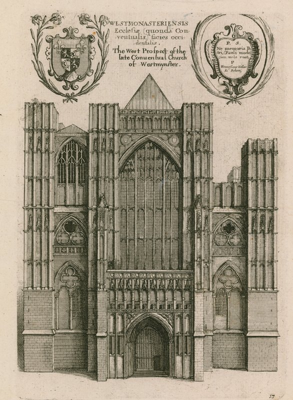 Zachodnia perspektywa późnego kościoła konwentualnego Westminster w Londynie autorstwa Wenceslaus Hollar
