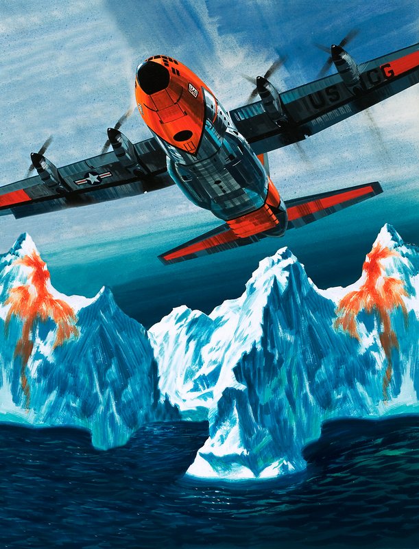 Lockheed Hercules patrolujący góry lodowe dla Straży Przybrzeżnej autorstwa Wilf (20th century) Hardy