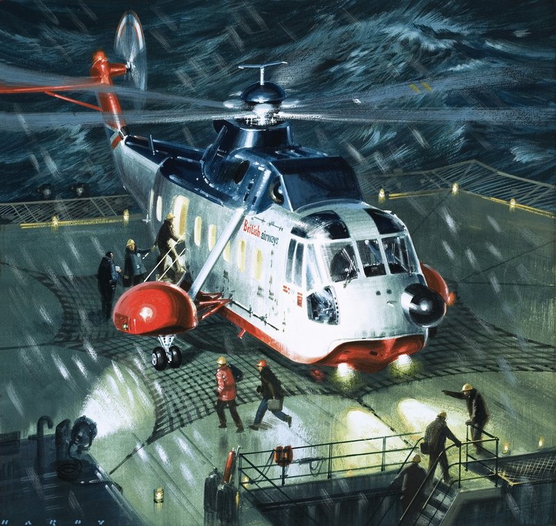 Danger Men of the Oil Fields - helikopter S-61N należący do British Airways autorstwa Wilf (20th century) Hardy