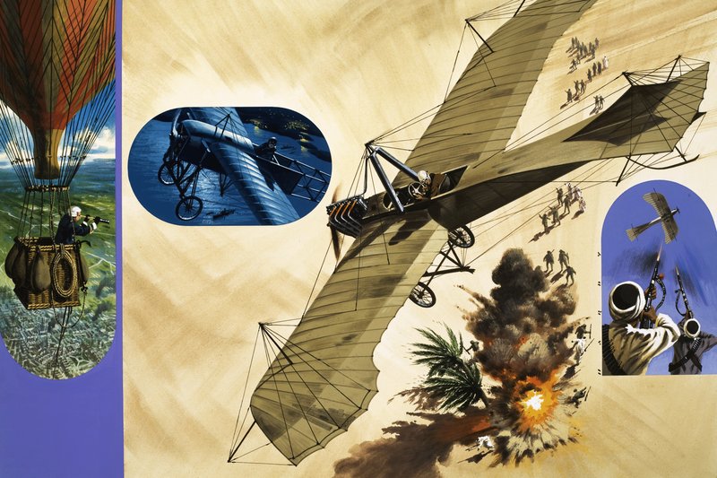 W 1911 roku porucznik Giulip Gavotti został pierwszym człowiekiem, który zrzucił bombę z samolotu autorstwa Wilf (20th century) Hardy