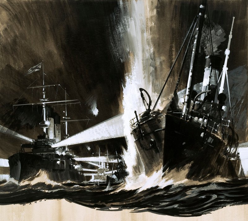 Ludzie i maszyny: Szpieg, który rozpoczął bitwę (gwasz na papierze) autorstwa Wilf (20th century) Hardy