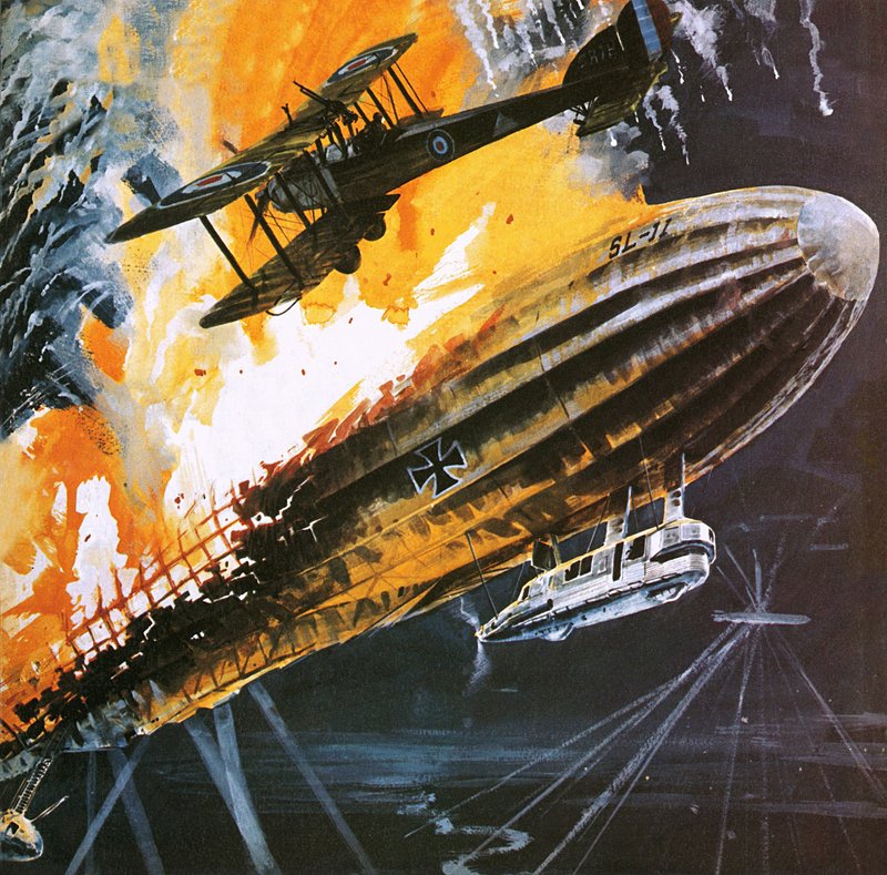 Zestrzelenie zeppelina podczas pierwszej wojny światowej autorstwa Wilf (20th century) Hardy