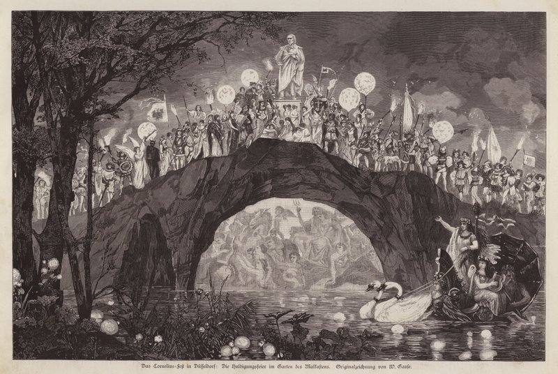 Festiwal ku czci artysty Petera von Corneliusa w Malkastenpark, Dusseldorf, Niemcy (grafika) autorstwa Wilhelm Gause