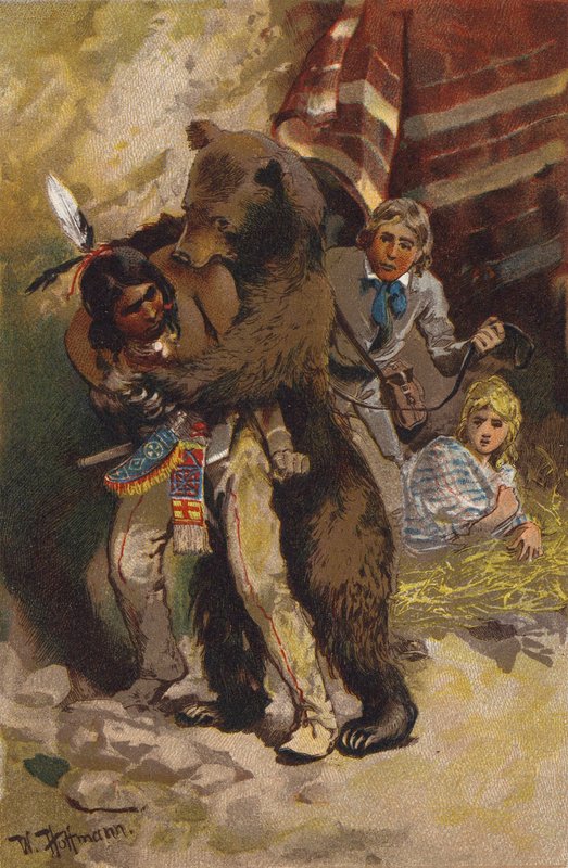 Scena z Ostatniego Mohikanina, James Fenimore Cooper (kolor lito) autorstwa Wilhelm Hoffmann