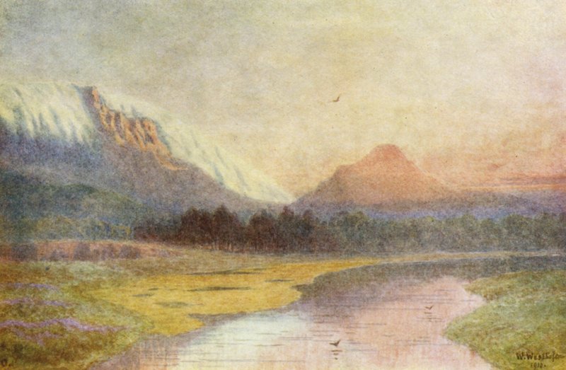 Zachód słońca nad Lwią Głową, efekt południowo-wschodniego wiatru (kolorowa litografia) autorstwa Wilhelm Westhofen