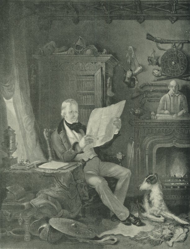 Sir Walter Scott w Abbotsford (grawiura) autorstwa William Allan