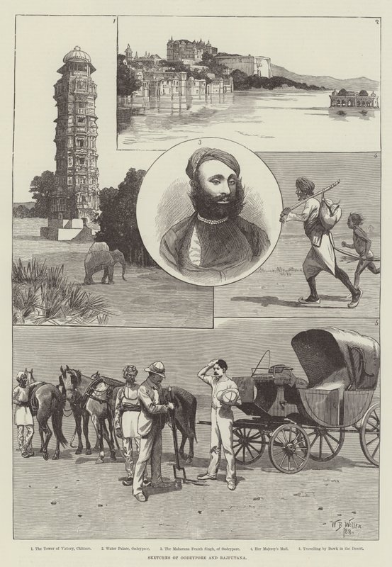 Szkice Oodeypore i Rajputana autorstwa William Barnes Wollen
