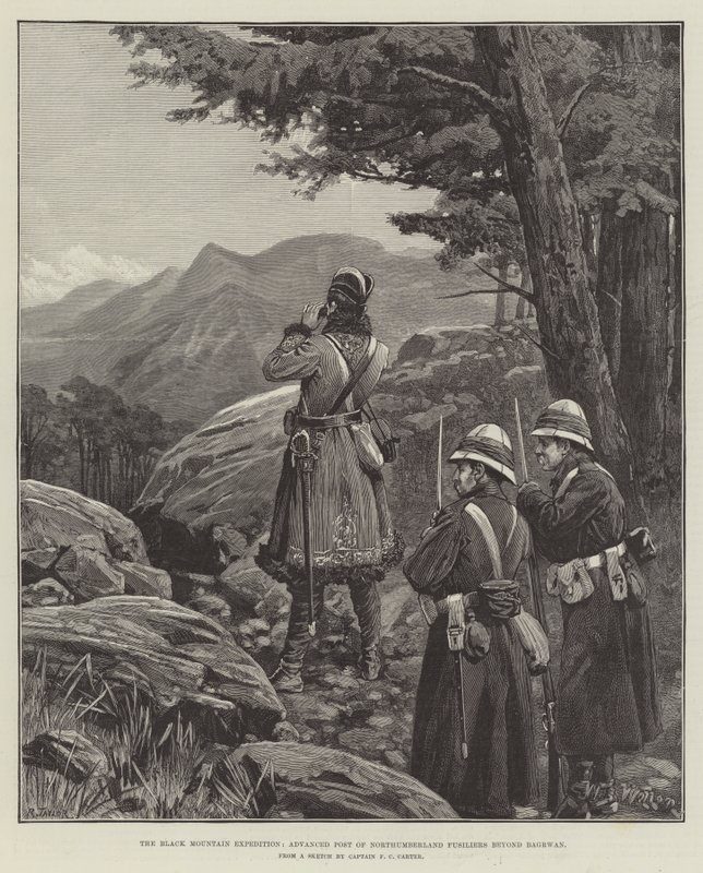 The Black Mountain Expedition, Advanced Post of Northumberland Fusiliers beyond Bagrwan autorstwa William Barnes Wollen