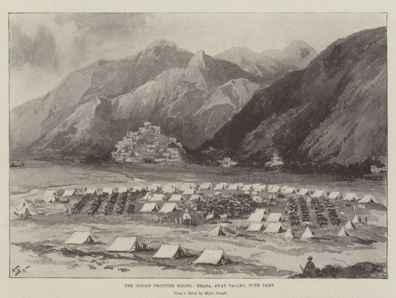 Indian Frontier Rising, Thana, Swat Valley, z Camp autorstwa William Barnes Wollen