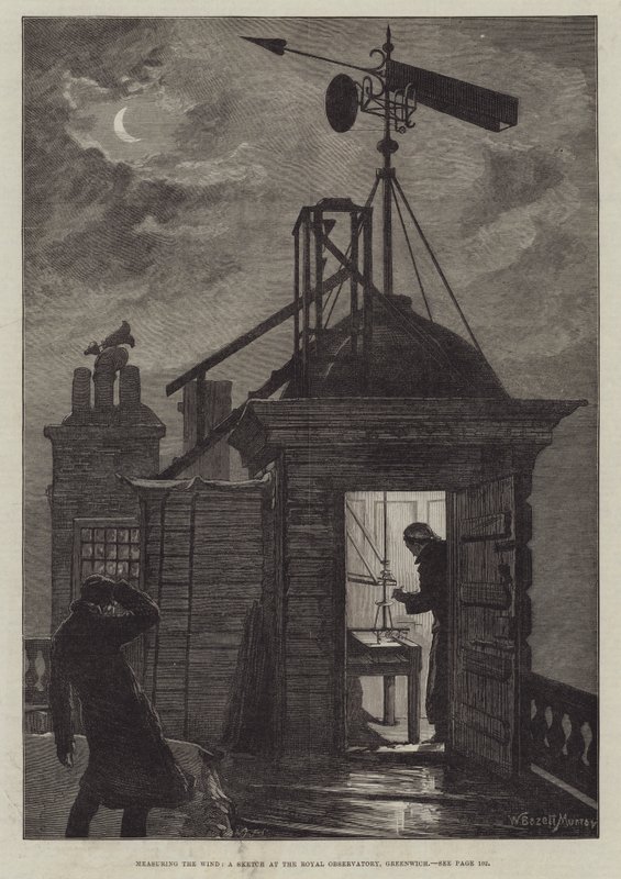 Pomiar wiatru, szkic w Królewskim Obserwatorium w Greenwich autorstwa William Bazett Murray