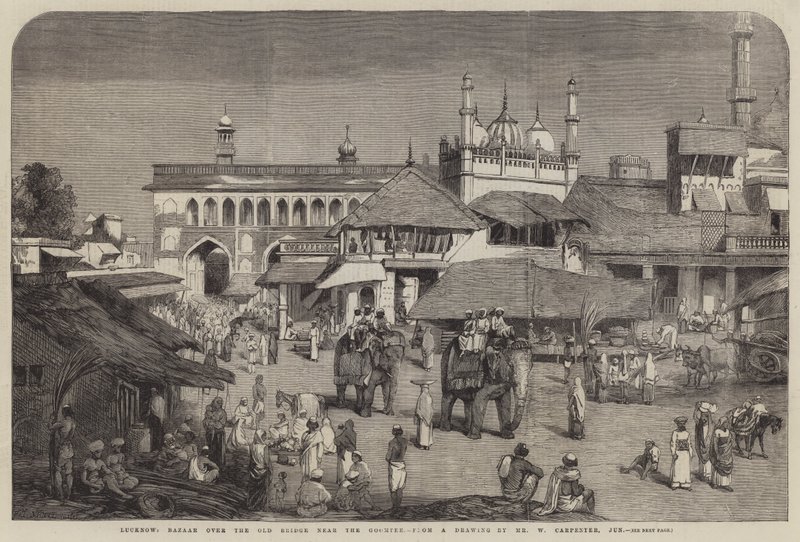 Lucknow, Bazar nad Starym Mostem w pobliżu Goomtee autorstwa William Carpenter