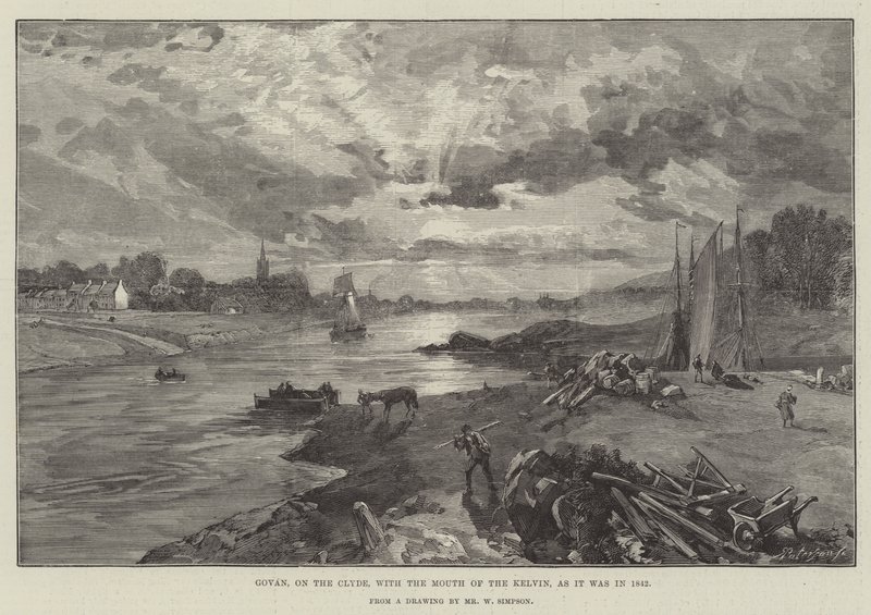 Govan, na Clyde, z Ustami Kelvina, jak w 1842 r. autorstwa William Crimea Simpson
