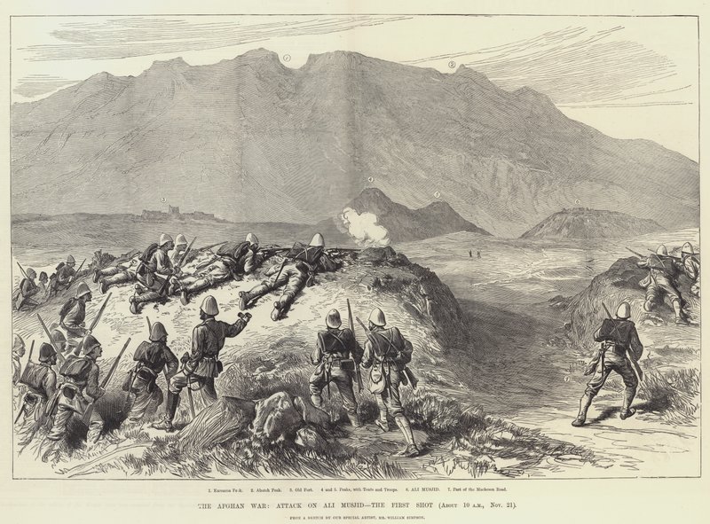 Wojna afgańska, atak na Ali Musjida, pierwszy strzał autorstwa William Crimea Simpson
