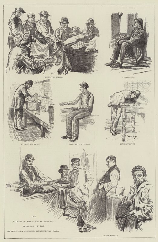 Schemat socjalny Armii Zbawienia, Szkice w schronisku Westminster, Horseferry Road autorstwa William Douglas Almond