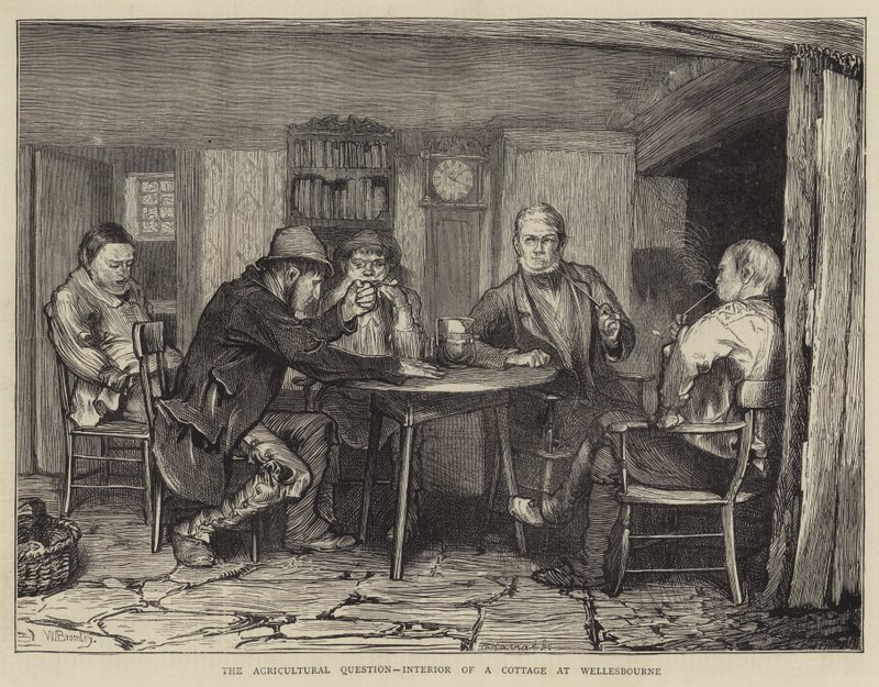 Kwestia rolnicza, wnętrze chaty w Wellesbourne autorstwa William III Bromley