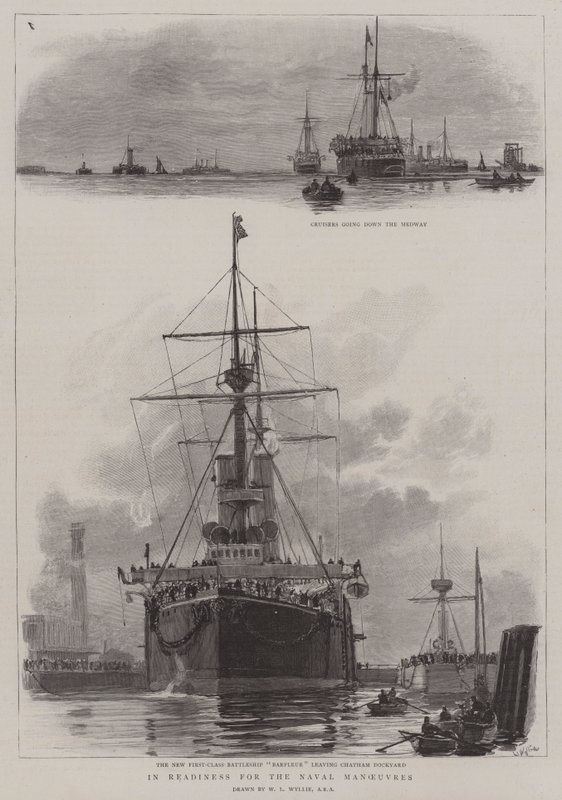 W gotowości do manewrów marynarki wojennej autorstwa William Lionel Wyllie