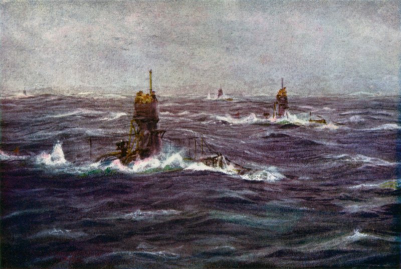 Okręty podwodne w kanale autorstwa William Lionel Wyllie