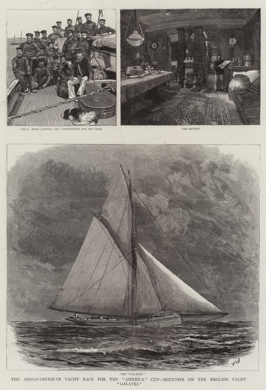Anglo-Amerykańskie regaty jachtów o Puchar Ameryki, Szkice o angielskim jachcie Galatea autorstwa William Lionel Wyllie