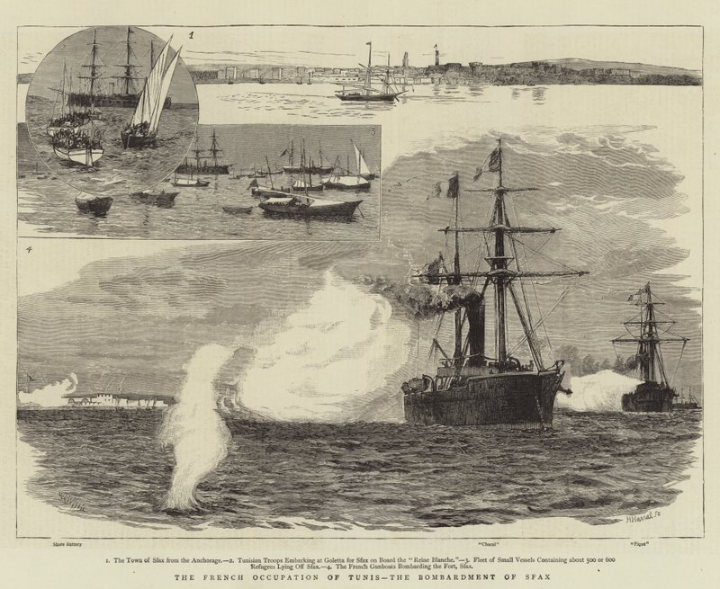 Francuska okupacja Tunisu, bombardowanie Sfax autorstwa William Lionel Wyllie