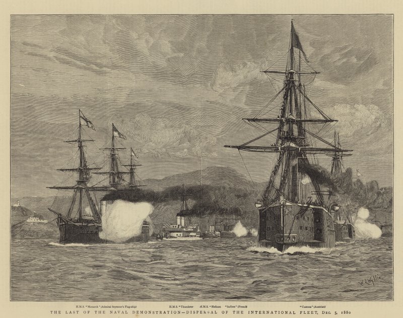 Ostatnia demonstracja marynarki wojennej, rozproszenie międzynarodowej floty, 5 grudnia 1880 r. autorstwa William Lionel Wyllie