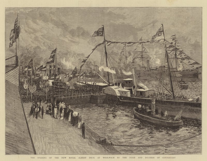 Otwarcie nowego Royal Albert Dock w Woolwich przez księcia i księżną Connaught autorstwa William Lionel Wyllie