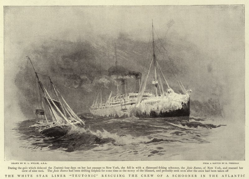 The White Star Liner Teutonic ratujący załogę szkunera na Atlantyku autorstwa William Lionel Wyllie