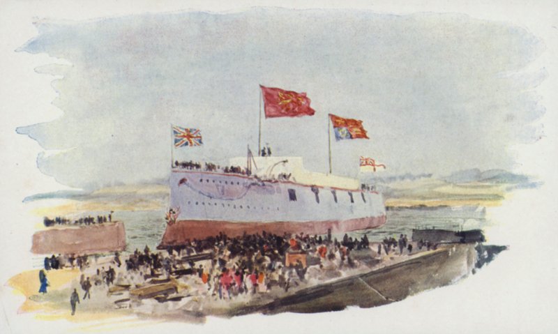 Pływający pancernik, Chatham Dockyard autorstwa William Lionel Wyllie