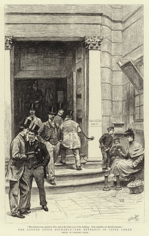 Londyńska Giełda Papierów Wartościowych, wejście do Capel Court autorstwa William Lockhart Bogle