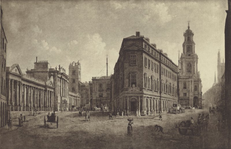 Bank Anglii i Royal Exchange, 1790 autorstwa William Marlow