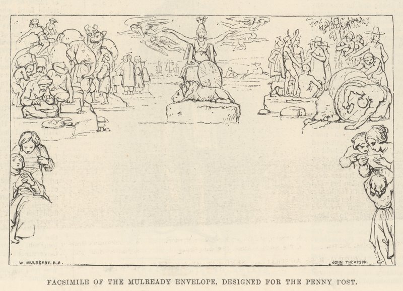 Faksymile koperty Mulready, zaprojektowanej dla Penny Post autorstwa William Mulready