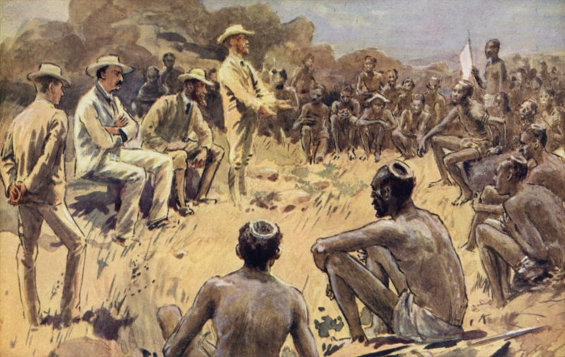 Cecil Rhodes w radzie z wodzami Matabele autorstwa William Rainey