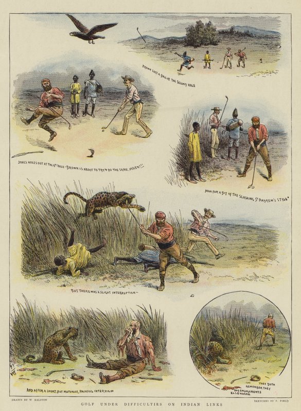 Golf w trudnych warunkach na Indian Links (chromolitho) autorstwa William Ralston