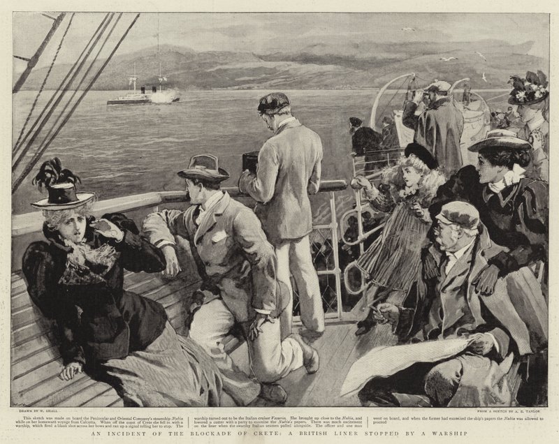 An Incident of the Blockade of Crete, a British Liner stopped by a Warship  autorstwa William Small