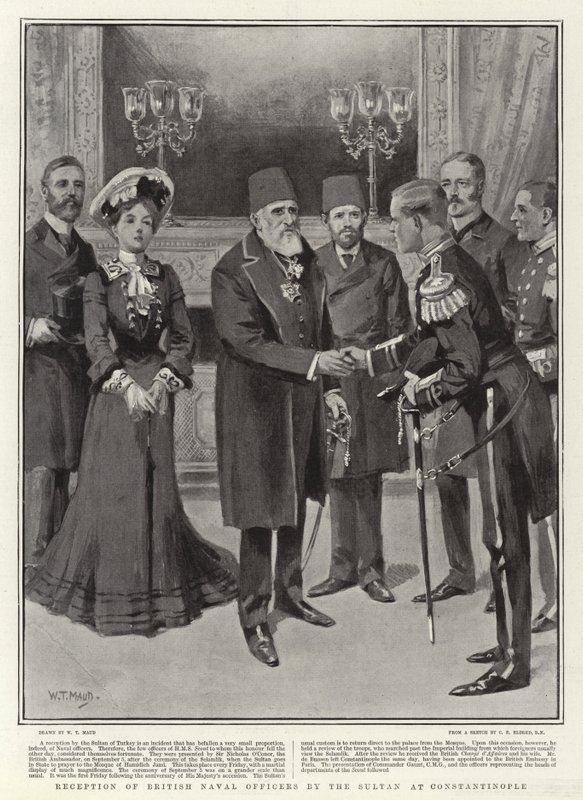 Przyjęcie brytyjskich oficerów marynarki przez sułtana w Konstantynopolu autorstwa William T. Maud