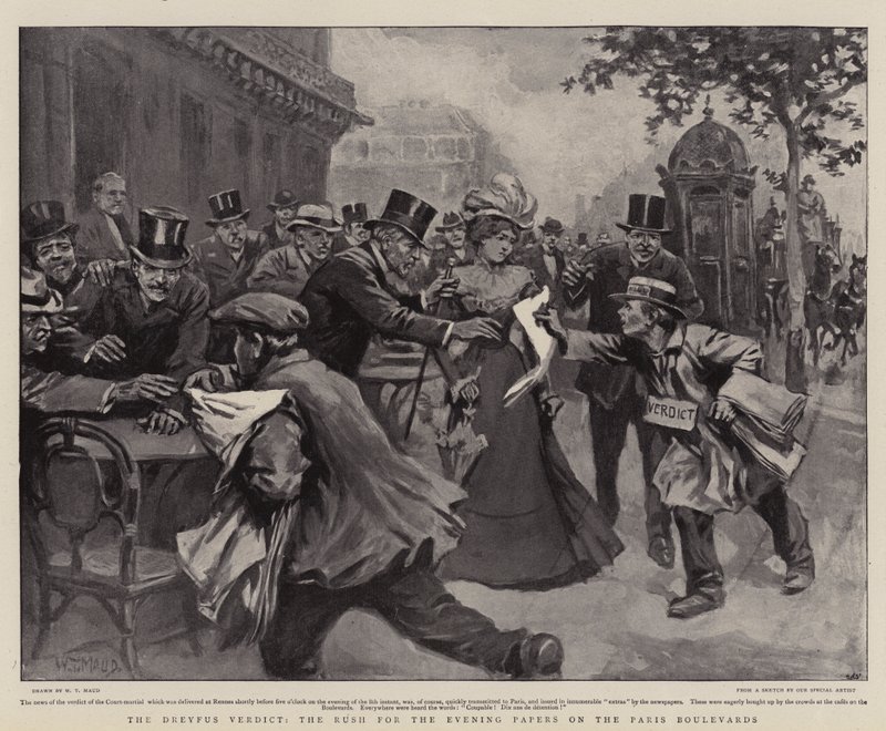 Werdykt Dreyfusa, pośpiech na wieczorne gazety na paryskich bulwarach autorstwa William T. Maud