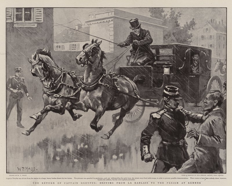 Powrót kapitana Dreyfusa, jadącego z La Rablais do więzienia w Rennes autorstwa William T. Maud