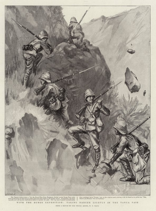 Z wyprawą Buner Expedition, lekceważąc niebezpieczeństwo w przełęczy Tanga autorstwa William T. Maud