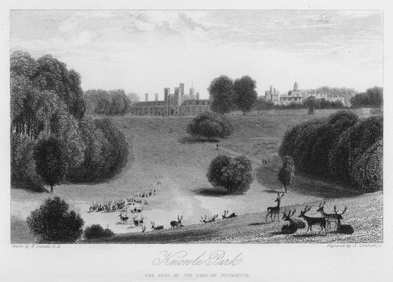 Knowle Park, siedziba hrabiego Plymouth (grafika) autorstwa William (after) Daniell