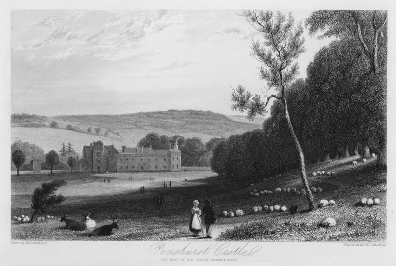 Zamek Penshurst, siedziba Sir Philipa Sydneya (rycina) autorstwa William (after) Daniell