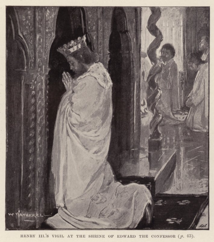 Czuwanie Henryka III w sanktuarium Edwarda Wyznawcy (litografia) autorstwa William (after) Hatherell