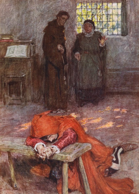 Romeo i Julia Szekspira: Akt III, Scena III (kolorowa litografia) autorstwa William (after) Hatherell