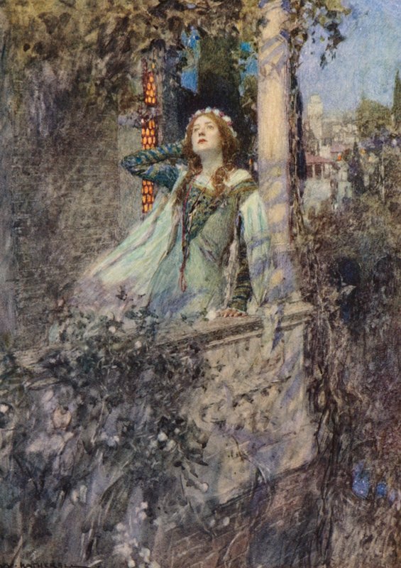 Romeo i Julia Szekspira: Akt II, Scena II (kolorowa litografia) autorstwa William (after) Hatherell