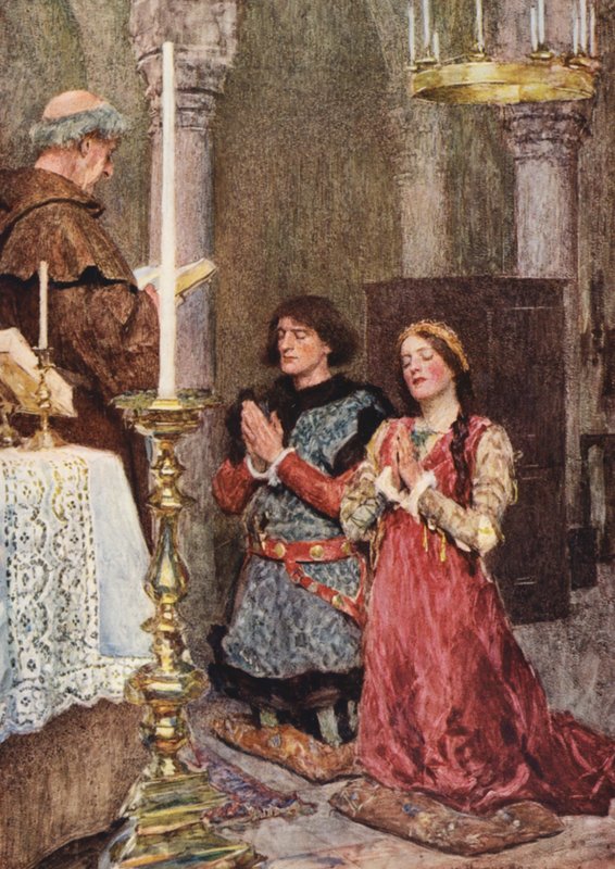 Romeo i Julia Szekspira: Akt II, Scena VI (kolorowa litografia) autorstwa William (after) Hatherell