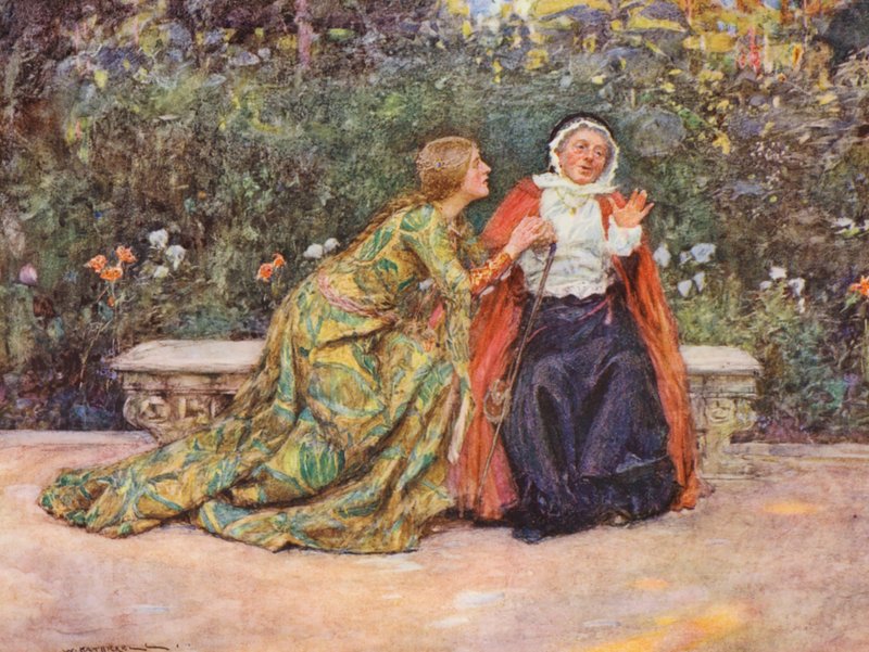 Romeo i Julia Szekspira: Akt II, Scena V (kolorowa litografia) autorstwa William (after) Hatherell