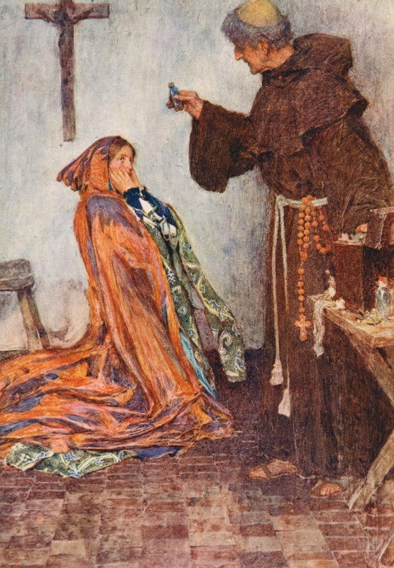 Romeo i Julia Szekspira: Akt IV, Scena I (kolorowa litografia) autorstwa William (after) Hatherell