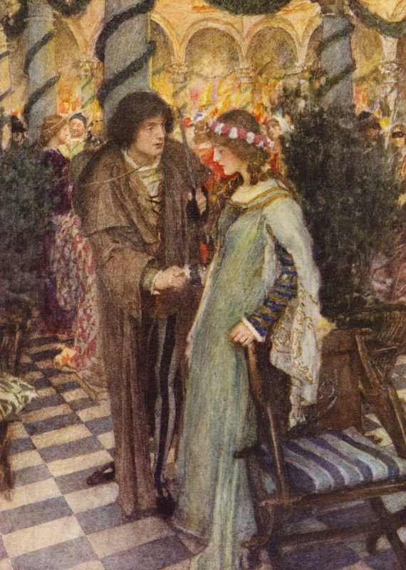 Romeo i Julia Szekspira: Akt I, Scena V (kolorowa litografia) autorstwa William (after) Hatherell