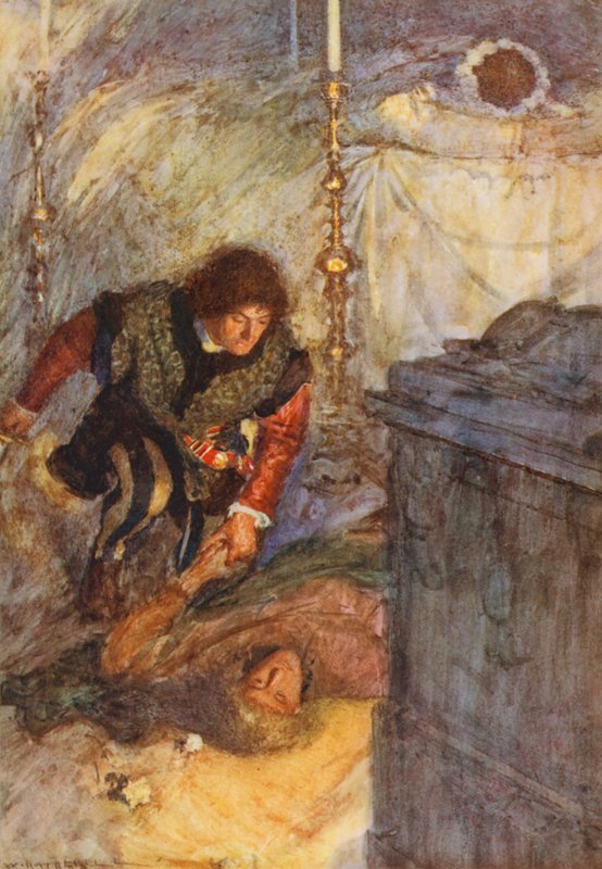 Romeo i Julia Szekspira: Akt V, Scena III (kolorowa litografia) autorstwa William (after) Hatherell