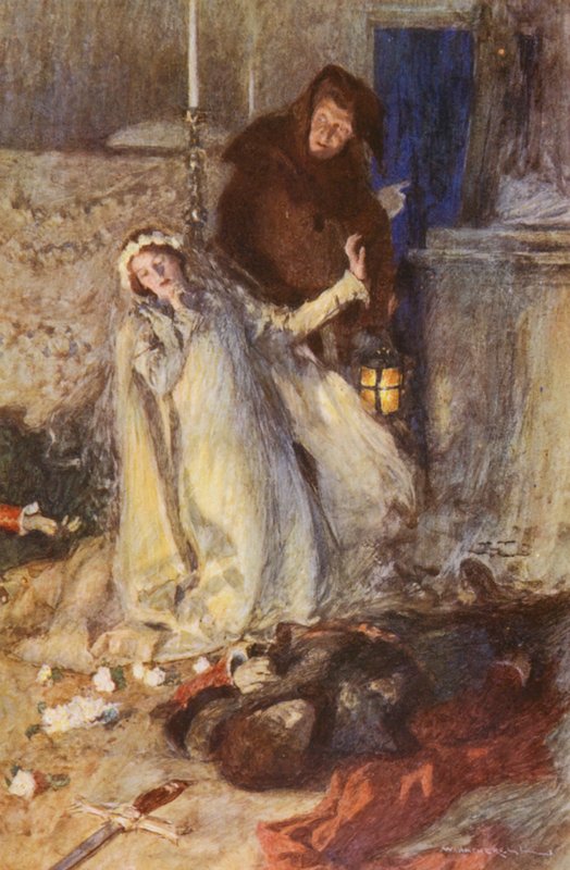 Romeo i Julia Szekspira: Akt V, Scena III (kolorowa litografia) autorstwa William (after) Hatherell