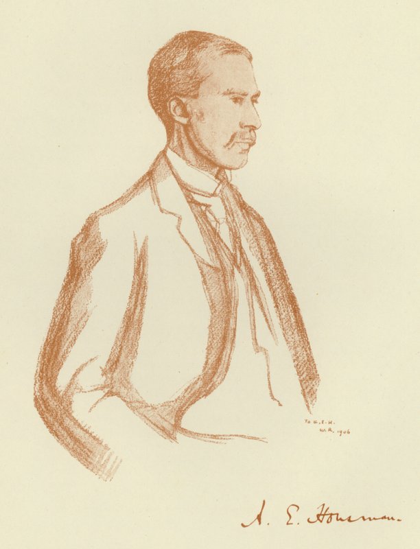 A E Housman, portret (lito) autorstwa William (after) Rothenstein